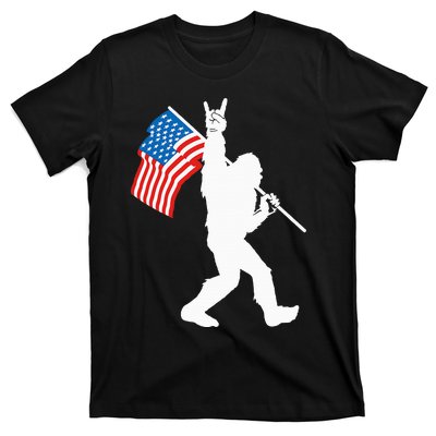 Funny Bigfoot Rock And Roll USA Flag For Sasquatch Believers T-Shirt