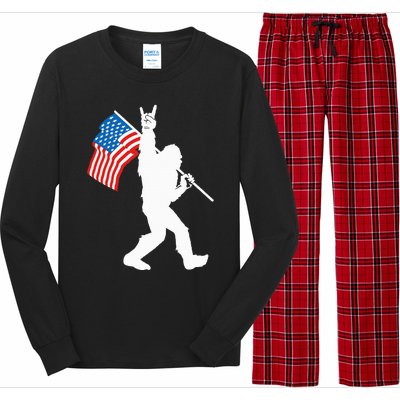 Funny Bigfoot Rock And Roll USA Flag For Sasquatch Believers Long Sleeve Pajama Set