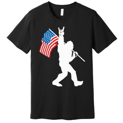 Funny Bigfoot Rock And Roll USA Flag For Sasquatch Believers Premium T-Shirt