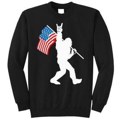 Funny Bigfoot Rock And Roll USA Flag For Sasquatch Believers Tall Sweatshirt