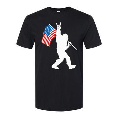 Funny Bigfoot Rock And Roll USA Flag For Sasquatch Believers Softstyle® CVC T-Shirt