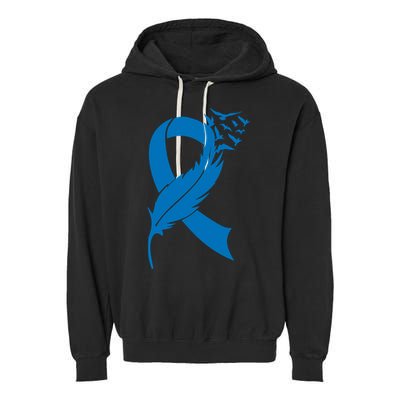 Feather Blue Ribbon Colon Cancer Garment-Dyed Fleece Hoodie
