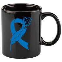 Feather Blue Ribbon Colon Cancer 11oz C Handle Ceramic Mug