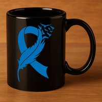 Feather Blue Ribbon Colon Cancer 11oz C Handle Ceramic Mug