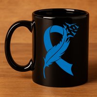Feather Blue Ribbon Colon Cancer 11oz C Handle Ceramic Mug