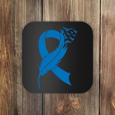 Feather Blue Ribbon Colon Cancer Coaster