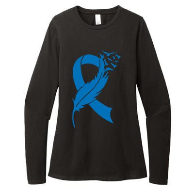 Feather Blue Ribbon Colon Cancer Womens CVC Long Sleeve Shirt