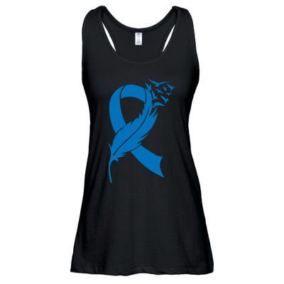 Feather Blue Ribbon Colon Cancer Ladies Essential Flowy Tank