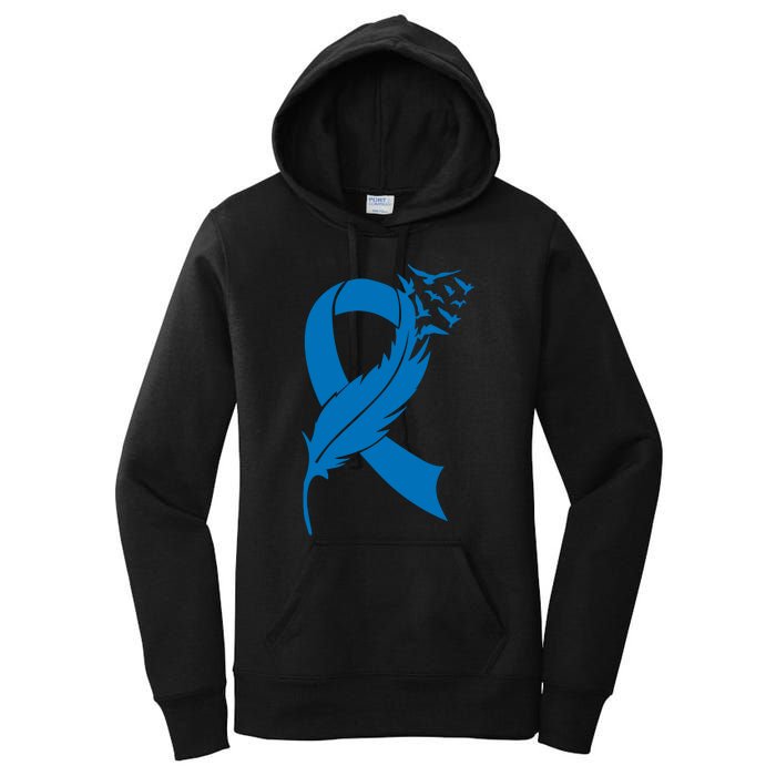 Feather Blue Ribbon Colon Cancer Women's Pullover Hoodie