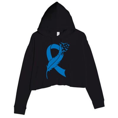 Feather Blue Ribbon Colon Cancer Crop Fleece Hoodie