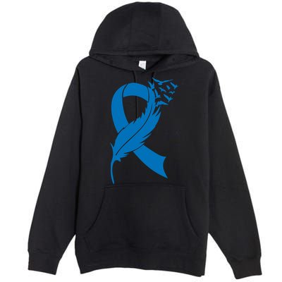 Feather Blue Ribbon Colon Cancer Premium Pullover Hoodie