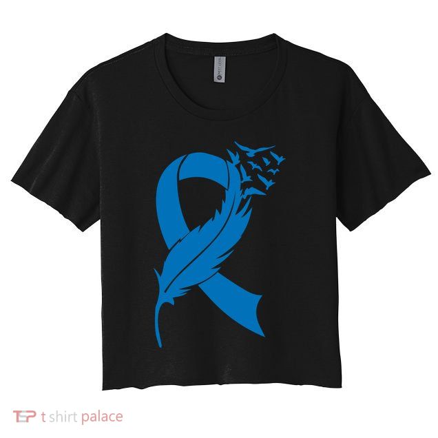 Feather Blue Ribbon Colon Cancer Crop Top