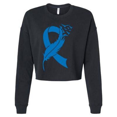 Feather Blue Ribbon Colon Cancer Cropped Pullover Crew