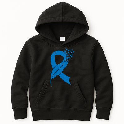Feather Blue Ribbon Colon Cancer Kids Hoodie
