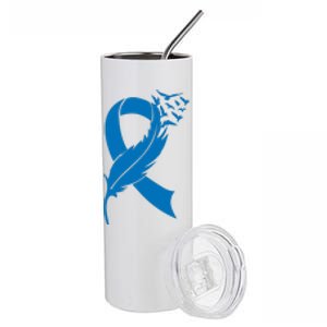 Feather Blue Ribbon Colon Cancer Stainless Steel Tumbler