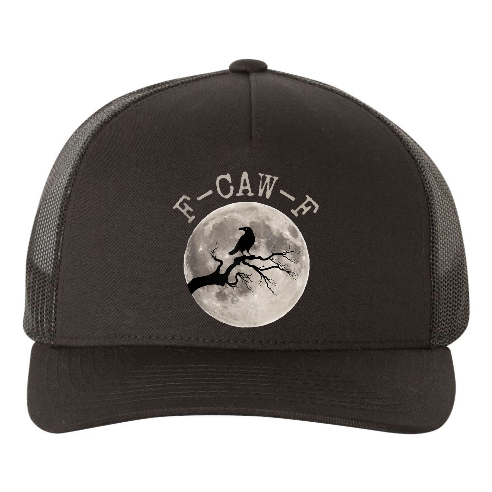 F-CAW-F Black Raven Moon Gothic Adult Humor Black Crow Yupoong Adult 5-Panel Trucker Hat