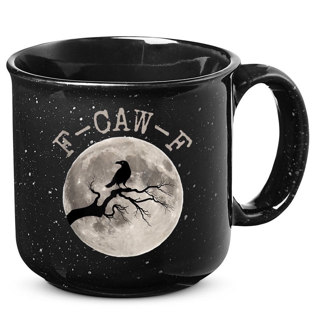 F-CAW-F Black Raven Moon Gothic Adult Humor Black Crow 15oz Campfire Ceramic Mug