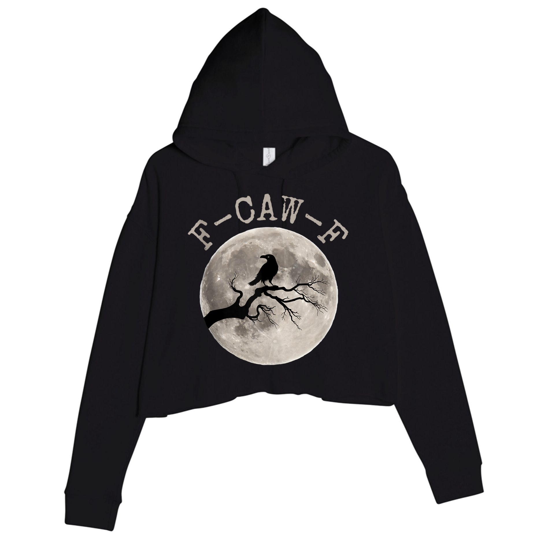 F-CAW-F Black Raven Moon Gothic Adult Humor Black Crow Crop Fleece Hoodie