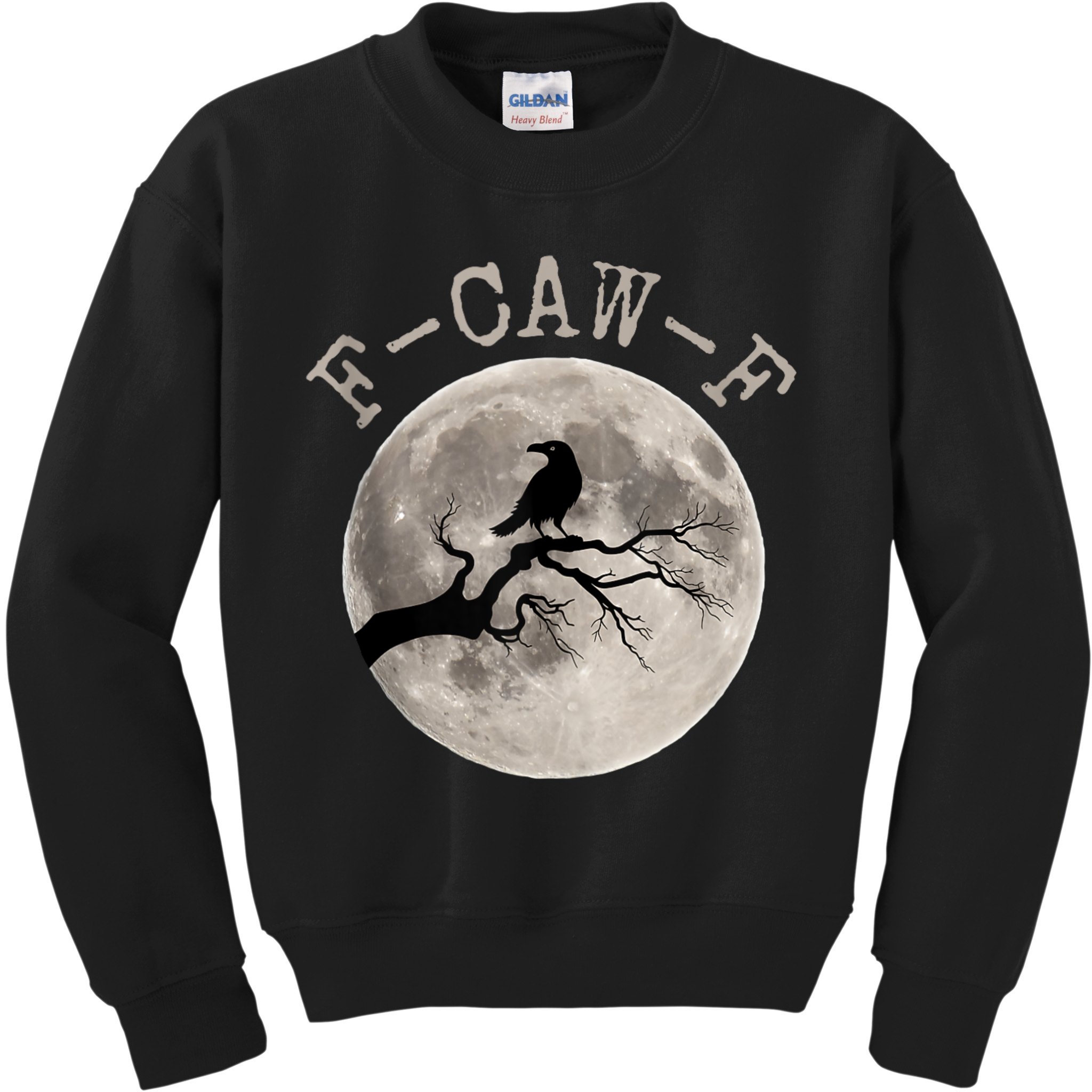F-CAW-F Black Raven Moon Gothic Adult Humor Black Crow Kids Sweatshirt