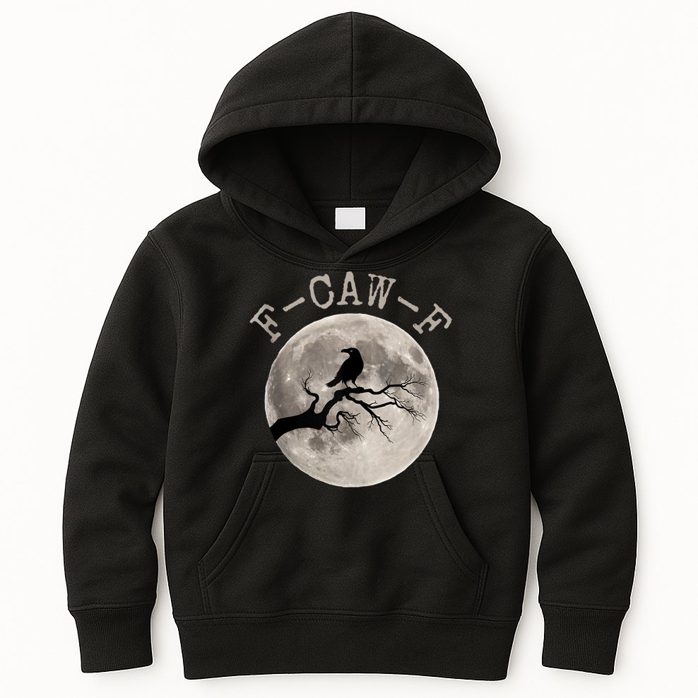 F-CAW-F Black Raven Moon Gothic Adult Humor Black Crow Kids Hoodie