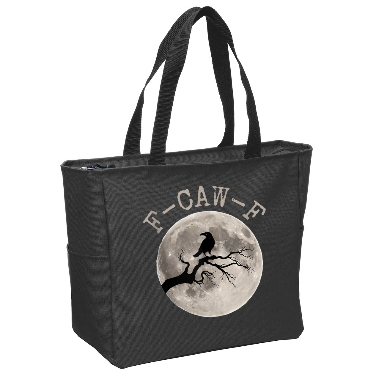 F-CAW-F Black Raven Moon Gothic Adult Humor Black Crow Zip Tote Bag