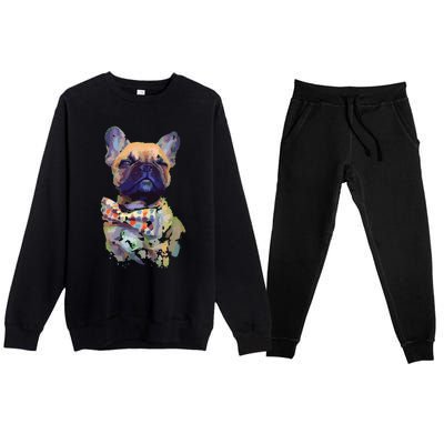 French Bulldog Realistic Print Artistic French Bulldog Premium Crewneck Sweatsuit Set