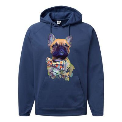 French Bulldog Realistic Print Artistic French Bulldog Performance Fleece Hoodie