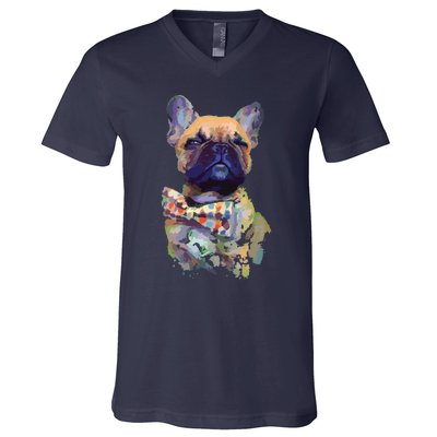 French Bulldog Realistic Print Artistic French Bulldog V-Neck T-Shirt