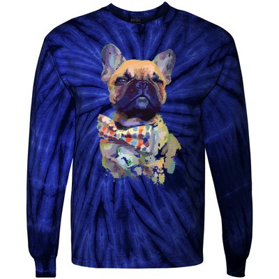 French Bulldog Realistic Print Artistic French Bulldog Tie-Dye Long Sleeve Shirt