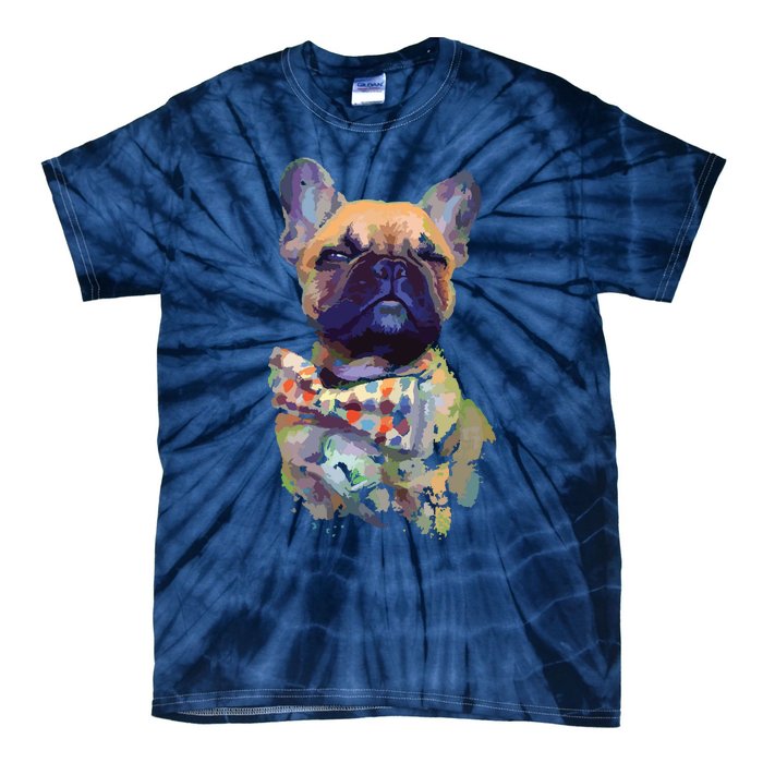 French Bulldog Realistic Print Artistic French Bulldog Tie-Dye T-Shirt