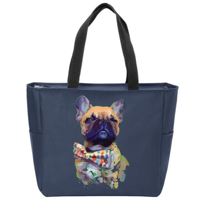 French Bulldog Realistic Print Artistic French Bulldog Zip Tote Bag