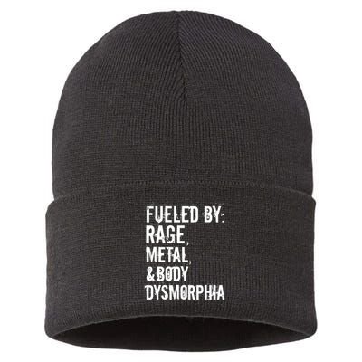 Fueled By Rage Metal And Body Dysmorphia Funny Grunge Style Sustainable Knit Beanie