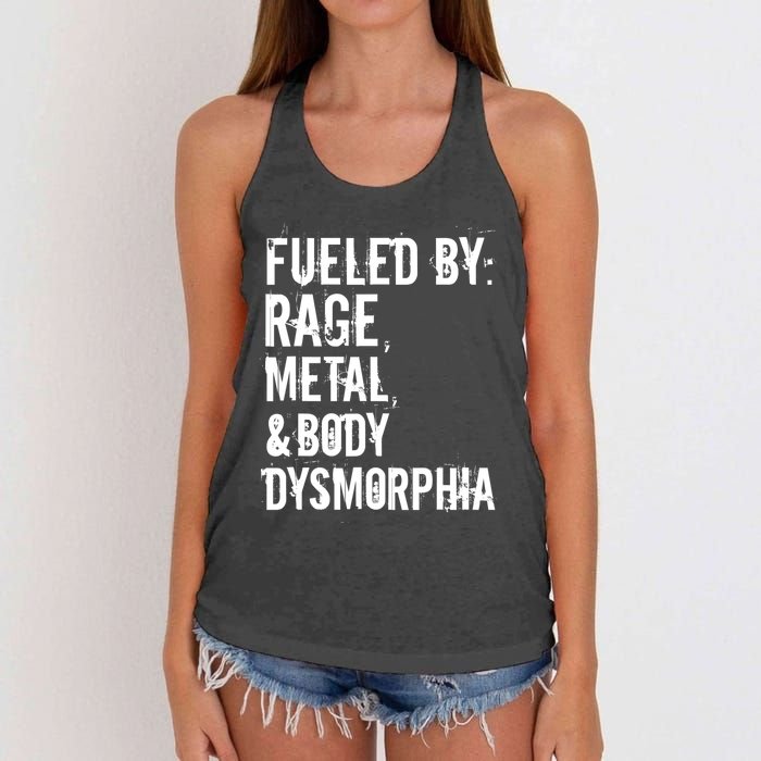 Fueled By Rage Metal And Body Dysmorphia Funny Grunge Style Women's Knotted Racerback Tank