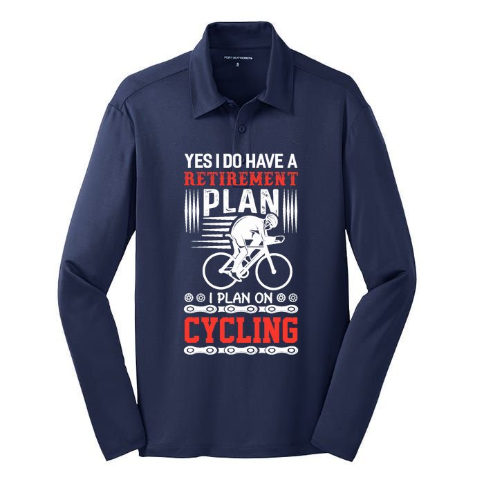 Funny Bicycle Retirement Plan Cycling Silk Touch Performance Long Sleeve Polo