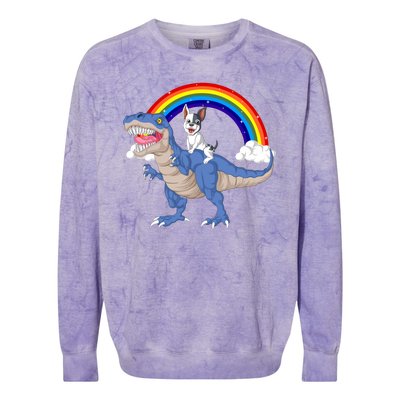 French Bulldog Riding Dinosaur Colorblast Crewneck Sweatshirt