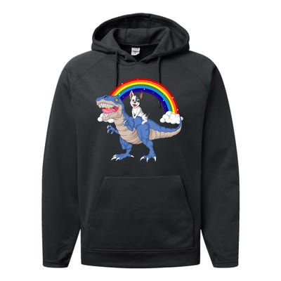 French Bulldog Riding Dinosaur Performance Fleece Hoodie