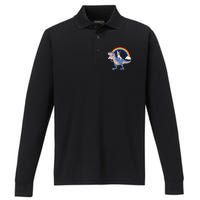 French Bulldog Riding Dinosaur Performance Long Sleeve Polo