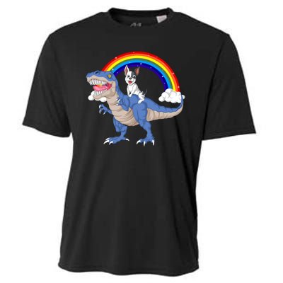 French Bulldog Riding Dinosaur Cooling Performance Crew T-Shirt