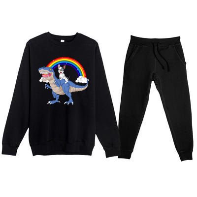 French Bulldog Riding Dinosaur Premium Crewneck Sweatsuit Set