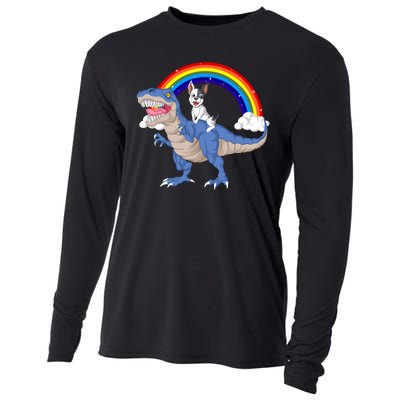 French Bulldog Riding Dinosaur Cooling Performance Long Sleeve Crew