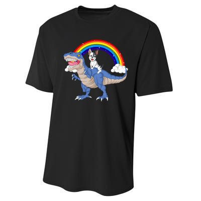 French Bulldog Riding Dinosaur Performance Sprint T-Shirt