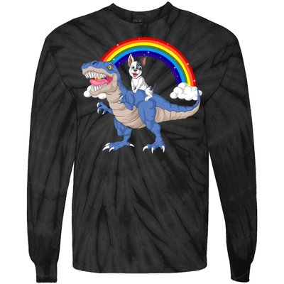 French Bulldog Riding Dinosaur Tie-Dye Long Sleeve Shirt