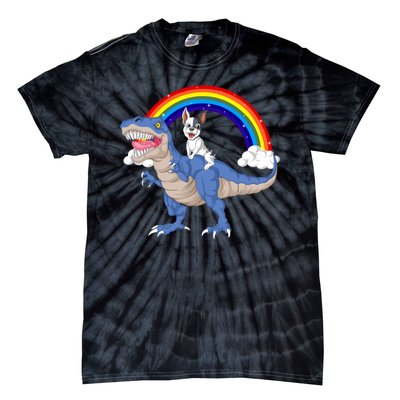 French Bulldog Riding Dinosaur Tie-Dye T-Shirt