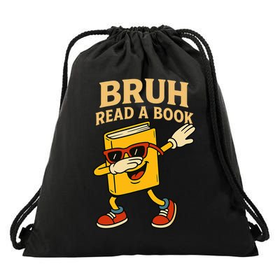 Funny BRUH Read A Book Dabbing Book Teacher Students Reading Drawstring Bag