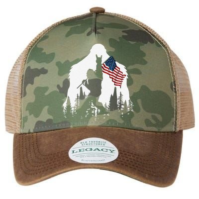 Funny Bigfoot Rock On Hold American Flag Sasquatch Believers Legacy Tie Dye Trucker Hat