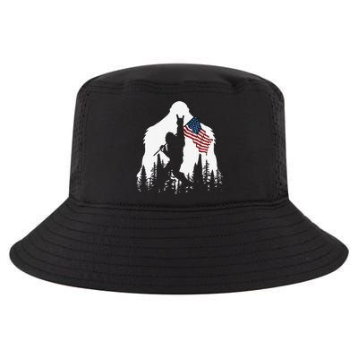 Funny Bigfoot Rock On Hold American Flag Sasquatch Believers Cool Comfort Performance Bucket Hat