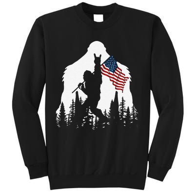 Funny Bigfoot Rock On Hold American Flag Sasquatch Believers Sweatshirt