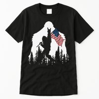 Funny Bigfoot Rock On Hold American Flag Sasquatch Believers Tall T-Shirt