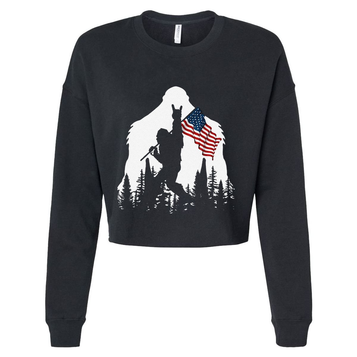 Funny Bigfoot Rock On Hold American Flag Sasquatch Believers Sustainable Bucket Hat