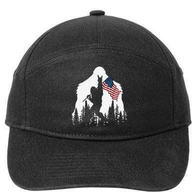 Funny Bigfoot Rock On Hold American Flag Sasquatch Believers 7-Panel Snapback Hat